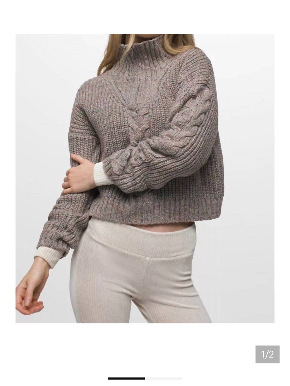 PrAna Laurel Creek Quarter Zip Knit Turtleneck Sweater - Gray